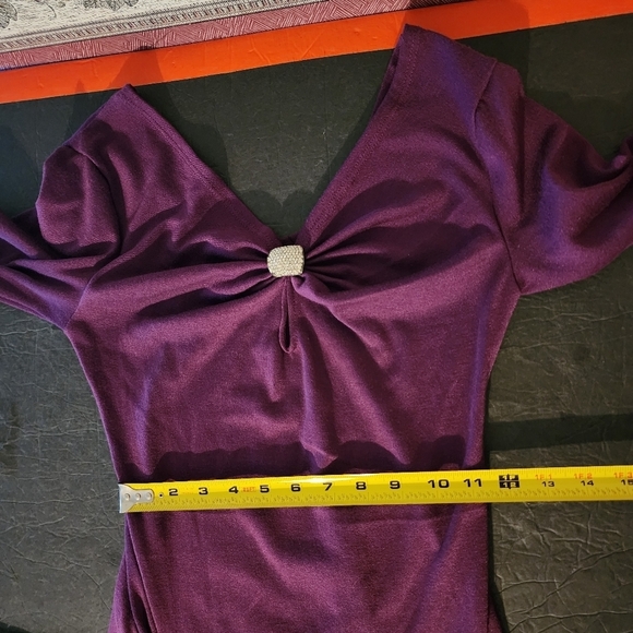 Roommates 3/4 Sleeve Purple Blouse Silver Rhinestone Size S - Picture 7 of 7